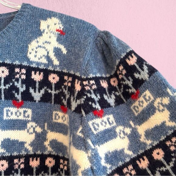 Vintage 80s Susan Bristol wool sweater dog print - Picture 3 of 9
